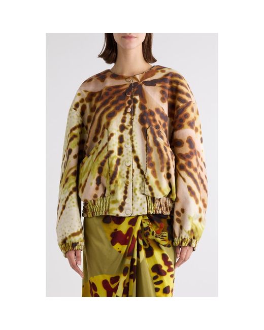 Dries Van Noten Green Vadon Leopard Orchid Print Cotton Bomber Jacket
