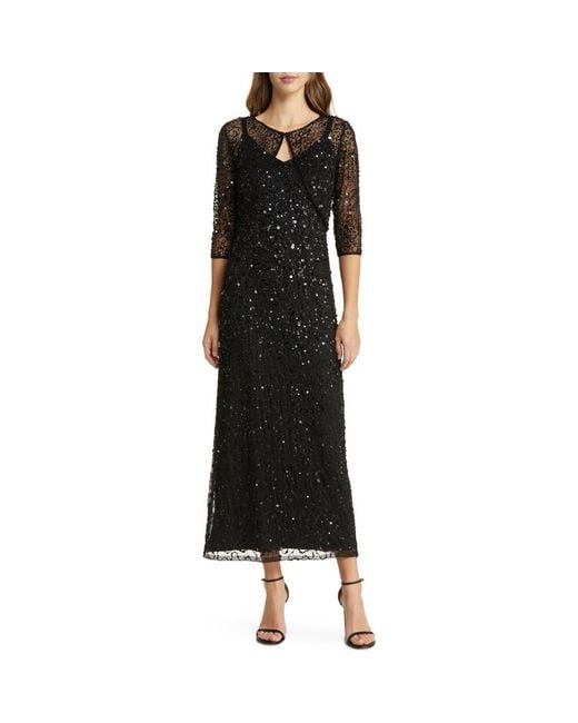 pisarro nights black beaded dress Pisarro Nights Beaded Cocktail Dress With Bolero in Black