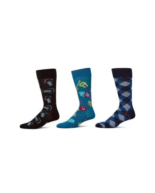 Memoi Blue Hobby Assorted 3-Pack Crew Socks for men