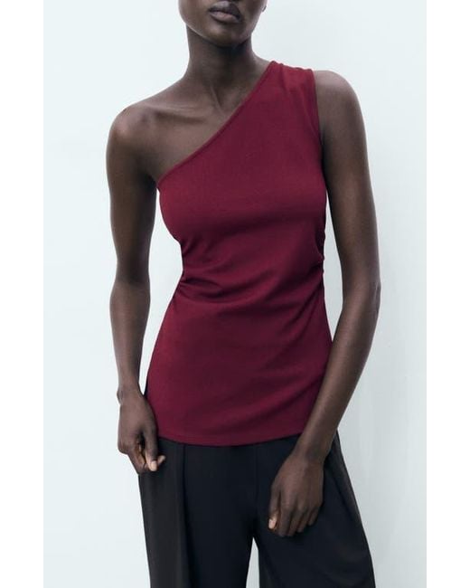 Mango Purple Ruched One-Shoulder Top