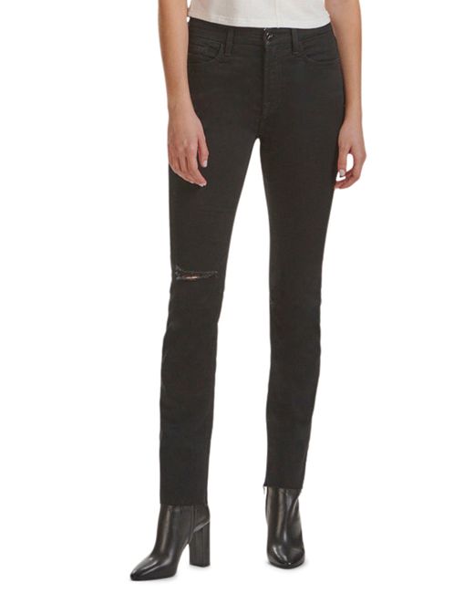 7 For All Mankind Black Ripped Slim Straight Leg Jeans