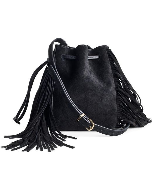 Madewell Black The Drawstring Suede Crossbody Bucket Bag
