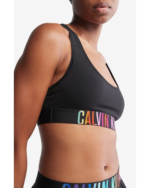 Calvin Klein Black Logo Band Racerback Cotton Blend Bralette