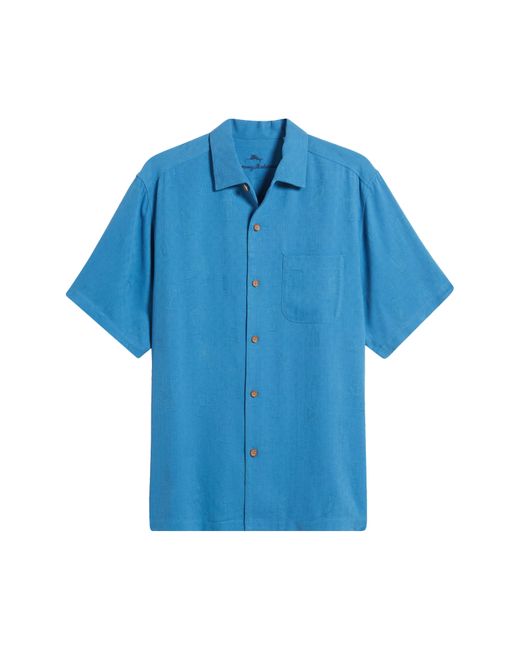 Tommy Bahama Blue Whiskey Business Short Sleeve Silk Jacquard Button-up Shirt for men