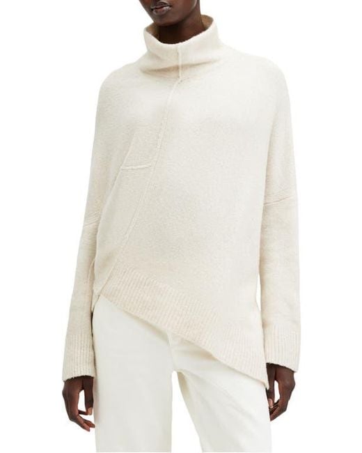 AllSaints White Lock Roll Neck Asymmetric Sweater