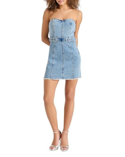 Steve Madden Blue Matilda Belted Strapless Denim Minidress