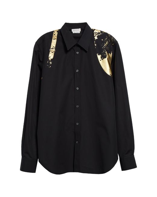 Alexander McQueen Black Harness Fold Print Cotton Poplin Button-up Shirt for men