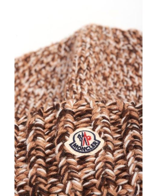 Moncler Brown Logo Patch Rib Wool Beanie