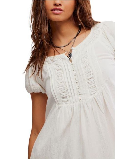 Free People White Fayre Puff Sleeve Cotton & Linen Tunic Top