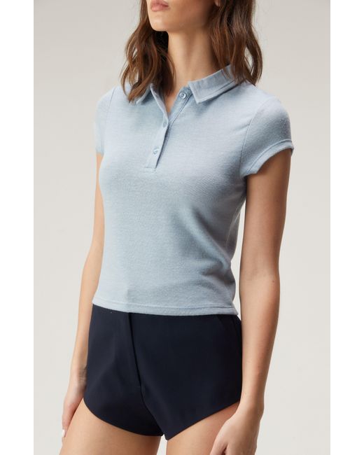Nasty Gal Blue Fitted Crop Polo