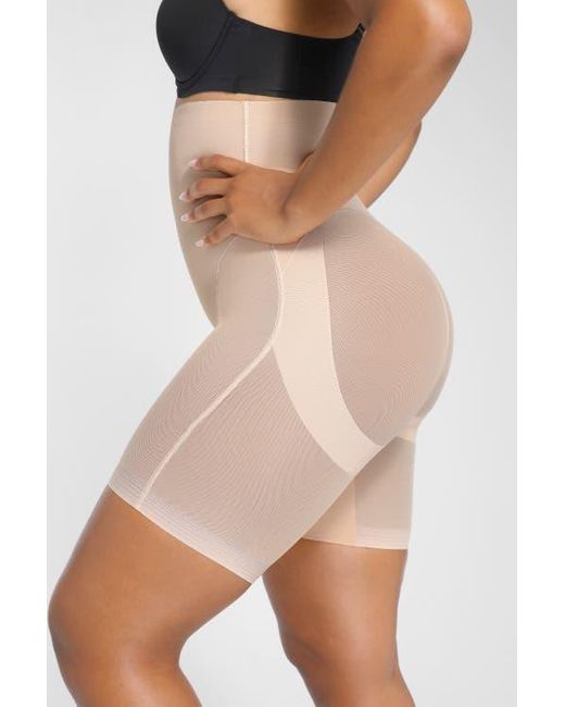 Shapellx Brown Mesh Smooth Tummy Control Butt-Lifting Shorts