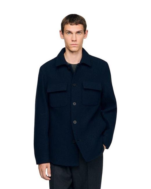 Sandro Blue Virgin Wool Overshirt for men