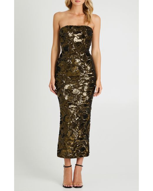 HELSI Red Leslie Pattern Sequin Strapless Gown