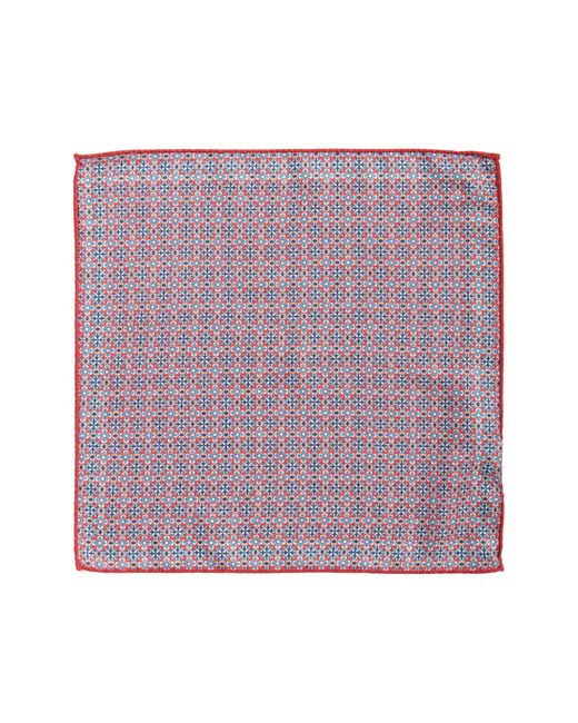 Edward Armah Red Neat & Arabesque Prints Reversible Silk Pocket Square for men