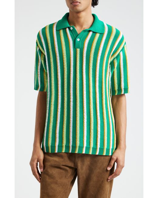 Marni Green Stripe Cotton Polo Sweater for men
