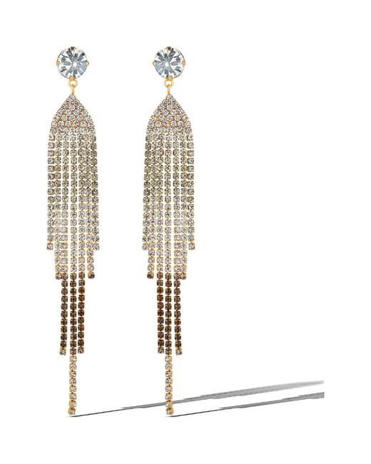 Jessica Simpson White Crystal Rhinestone Fringe Dangle Long Statement Earrings