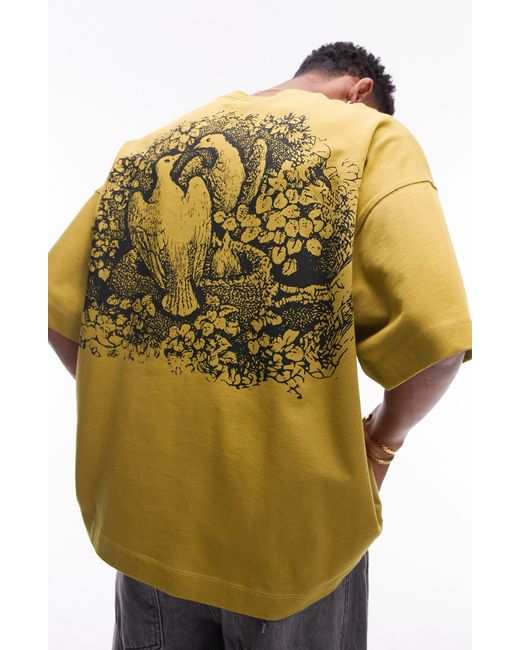 Topman Yellow Extreme Oversize Dove Graphic T-shirt for men