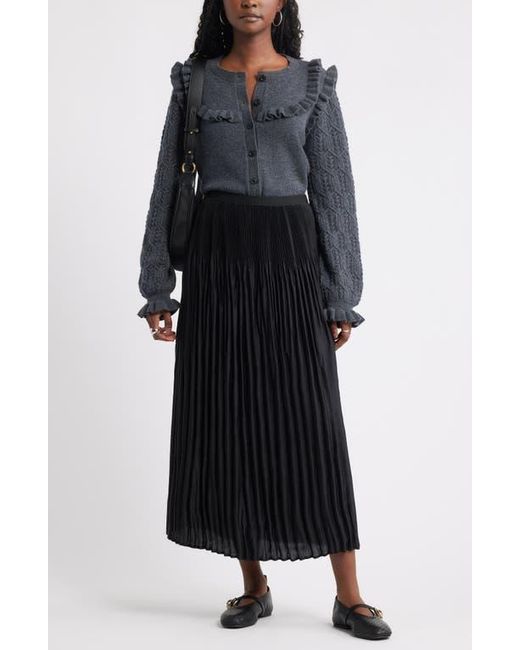 Treasure & Bond Black Pointelle Ruffle Wool & Cashmere Cardigan