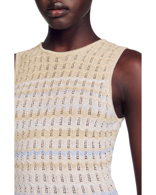 Sandro Multicolor Sleeveless Metallic Pointelle Sweater Dress
