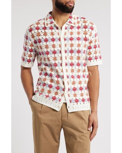 Wax London Red Porto Short Sleeve Cotton Blend Button-Up Shirt for men