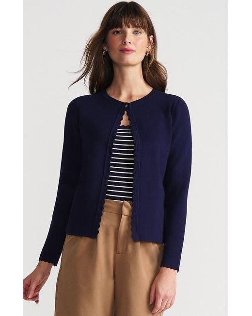Lands' End Blue Blend Scallop Edge Fitted Cardigan Sweater