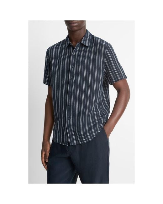 Vince Blue Stripe Classic Fit Short Sleeve Button-Up Shirt for men