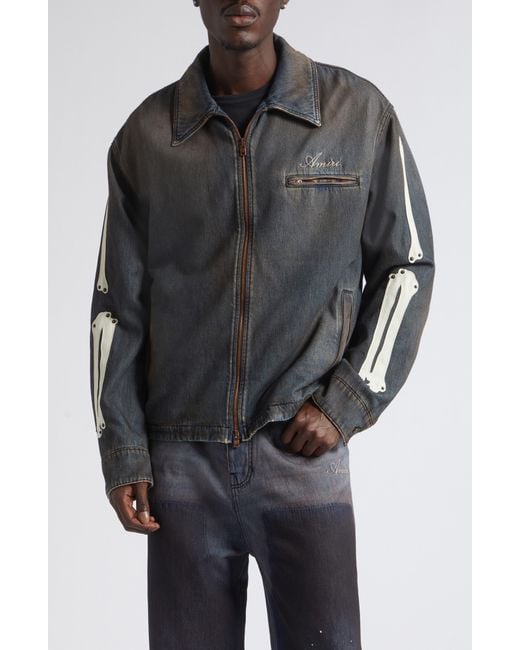 Amiri Gray Bones Denim Jacket for men