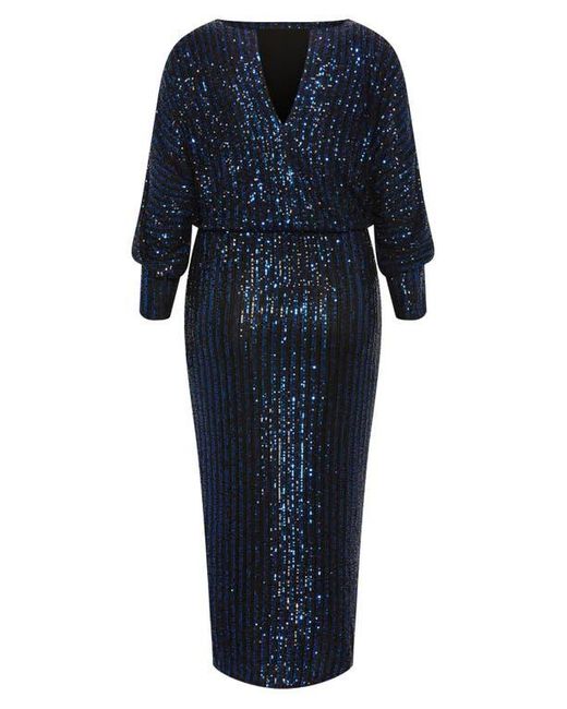 city chic blue sequin dress City Chic Galilea Sequin Long Sleeve Gown in Blue