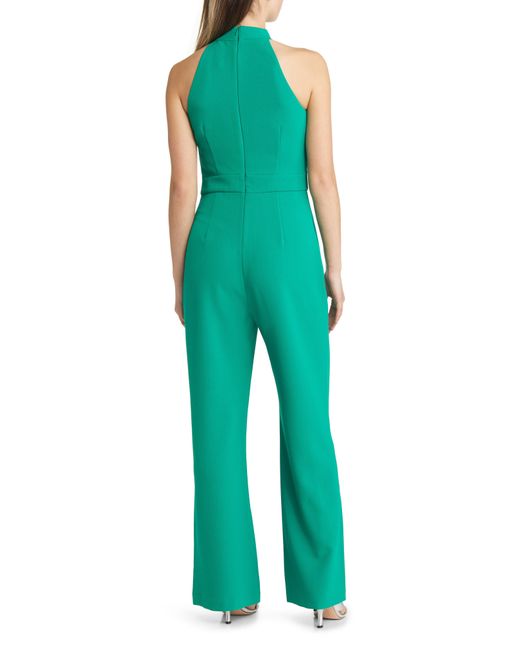 Vince Camuto Green Bow Neck Stretch Crepe Jumpsuit