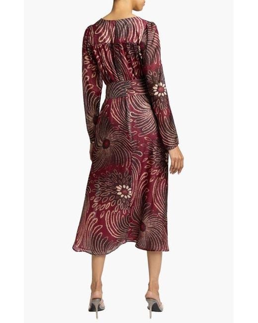 Santorelli Red Tessa Long Sleeve Midi Fit And Flare Dress