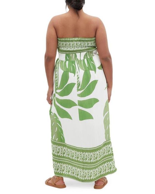 City Chic Green Peta Border Print Strapless Maxi Dress
