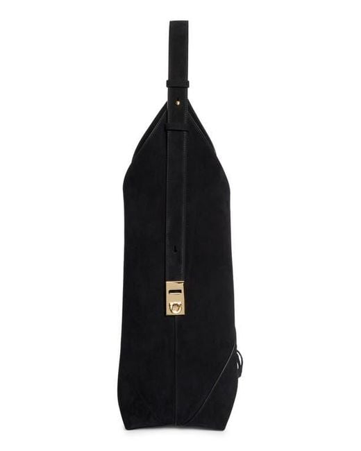 Ferragamo Origami Suede Hobo Bag in Black | Lyst