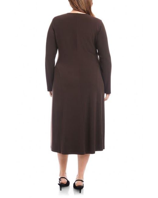 Karen Kane Kate Long Sleeve Travel Jersey Midi Dress in Brown | Lyst