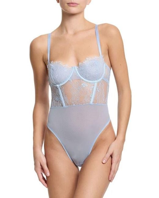 Hanky Panky Blue Sheer Seduction Lace Inset Bodysuit
