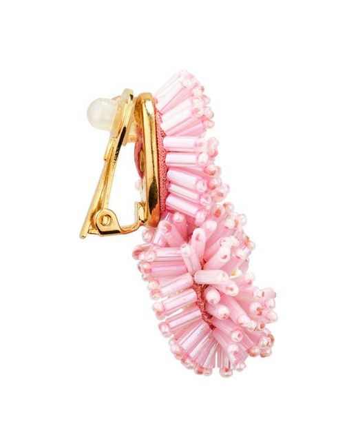 Oscar de la Renta Pink Beaded Pompom Flower Clip-On Earrings