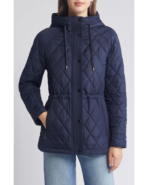 Michael Kors Blue Water Resistant Diamond Quilted Hooded Jacket