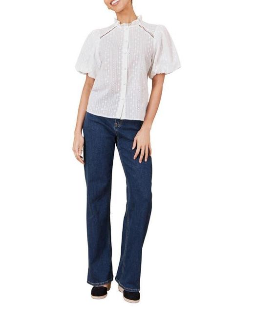 Yumi' White Broderie Anglaise Puff Sleeve Shirt