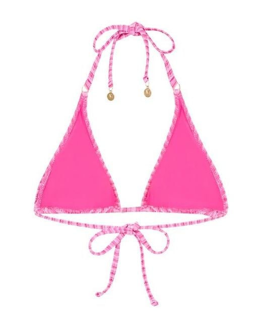 MILLY Pink Metallic Stripe Triangle Bikini Top