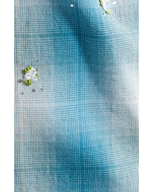 Amiri Blue Floral & Crystal Embellished Plaid Flannel Button-up Shirt for men