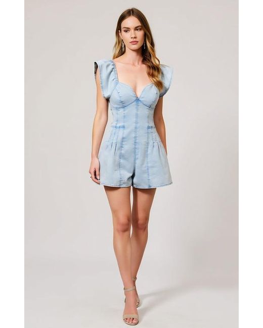 Modenaire White Structured Zip Front Romper With Flutter Sleeves And Pleated Detail