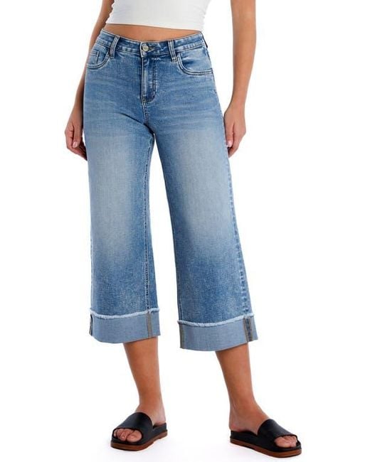 HINT OF BLU Blue Cuffed Ankle Wide Leg Jeans