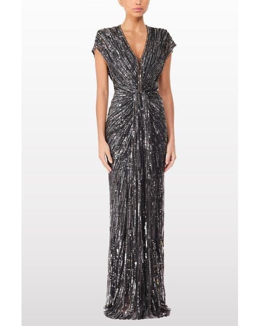 Jenny Packham Blue Zola Sequin-Embellished V-Neck Maxi Dress