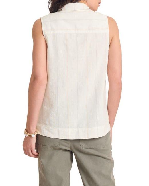 Tommy Bahama White Palm View Stripe Sleeveless Linen & Cotton Top