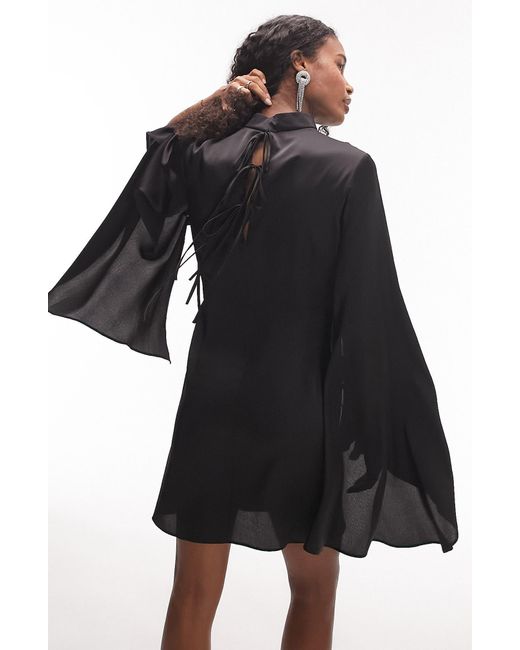 TOPSHOP Black Long Bell Sleeve Minidress