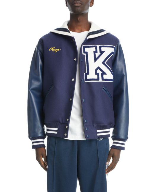 KENZO Blue Sailor Chenille Patch Wool Blend Varsity Jacket for men