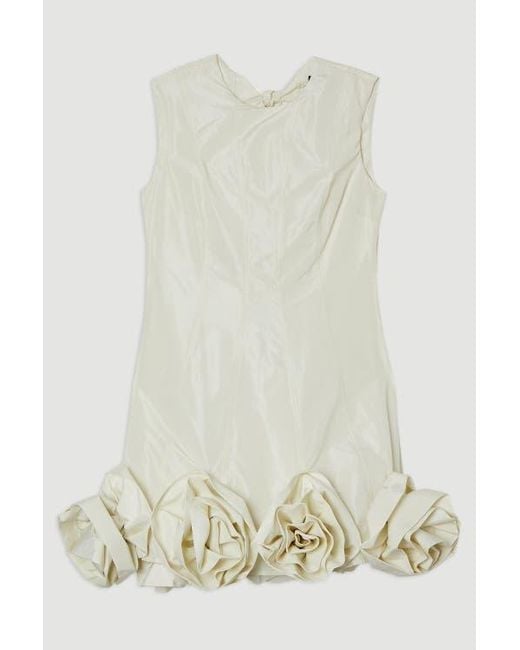 Karen Millen White Taffeta Rosette Woven Mini Dress