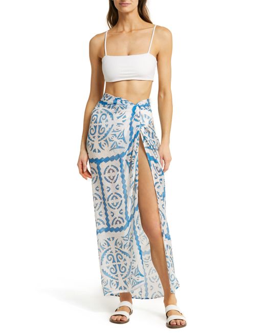 Elan Print Sarong Coverup Maxi Skirt in Blue Lyst