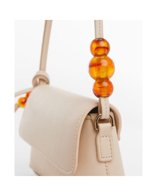 Mango Natural Bead Detail Faux Leather Crossbody Bag