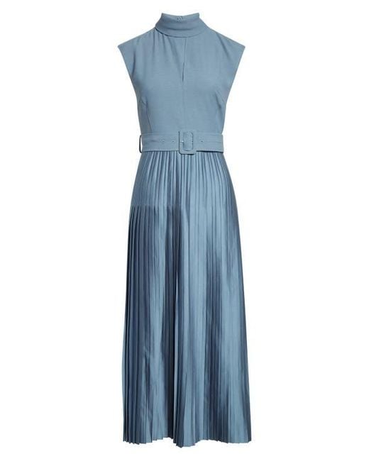 Reiss Blue Ania Belted Pleated Maxi Dress