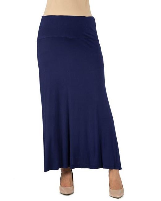 24seven Comfort Apparel Blue Maternity Elastic Waist Maxi Skirt